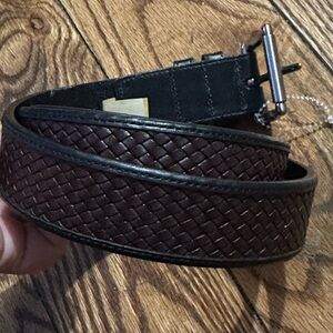 Tommy Bahama Black Leather Belt with Silver Buckle